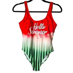 NWOT HELLO SUMMER WATERMELON PRINT ONE PIECE SWIMSUIT SIZE MEDIUM